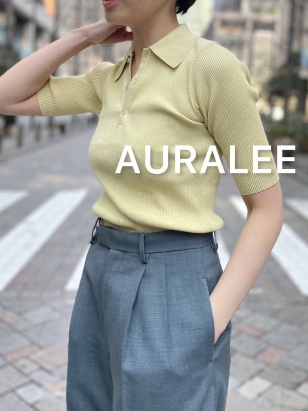 AURALEE GIZA HIGH GAUGE RIB KNIT TEE