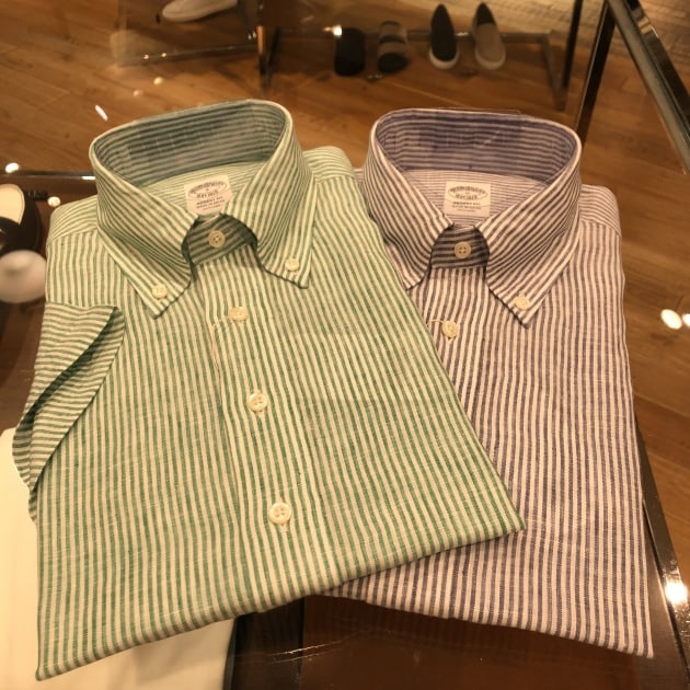 Brooks Brothers＞リネンストライププルオーバーショートスリーブ