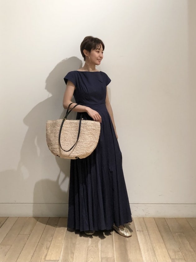 マリハ Demi-Luxe BEAMS別注 月の夢のドレス ソリッド 36 紺