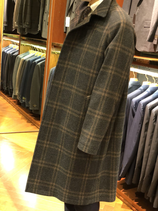 BEAMS別注 TAGLIATORE グレンチェックバルカラーコート SAM
