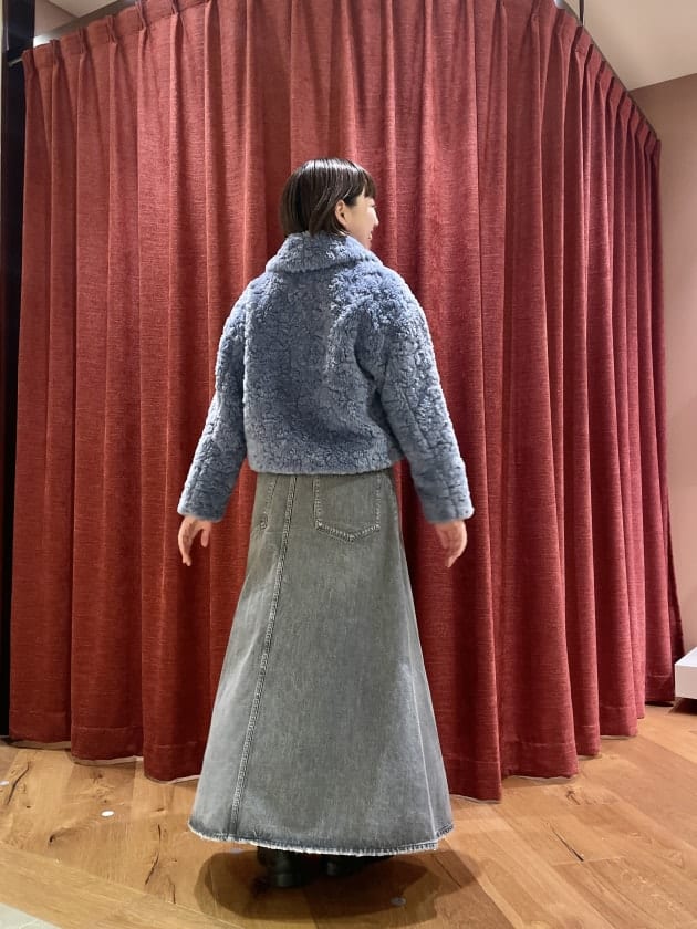 Demi luxe BEAMS  フェイクファーコート　ブルー　34サイズ