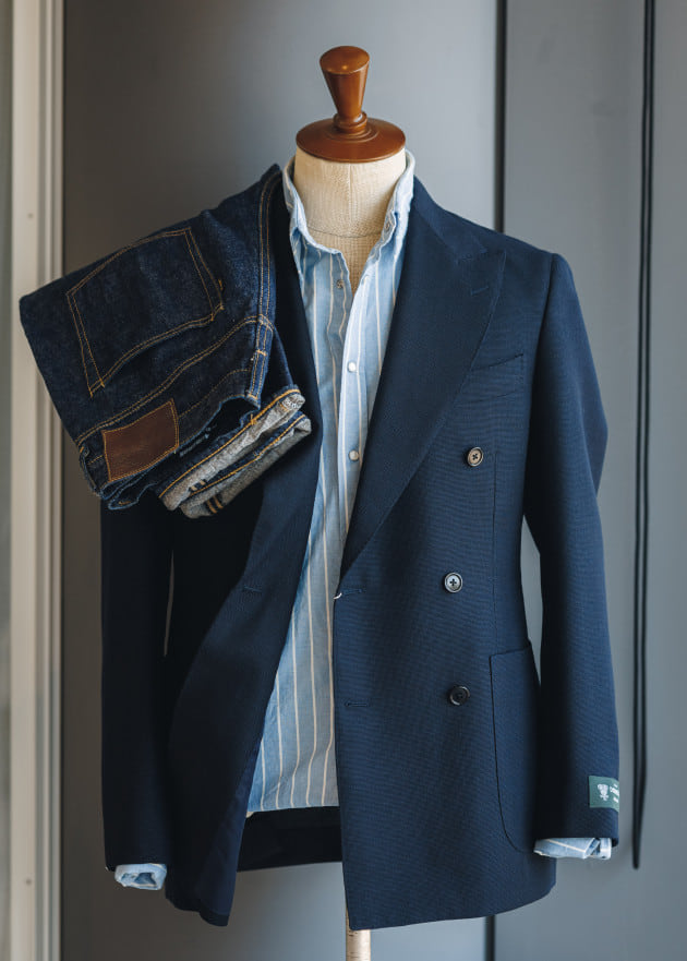BEAMS F〉ネイビーダブルブレストジャケット｜ビームスF