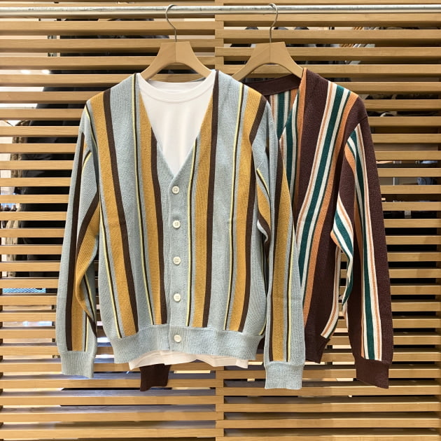 カーディガン マルチストライプカーディガン