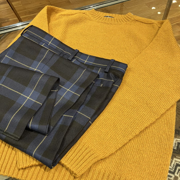 BERNARD ZINS タータンチェック 2プリーツ ワイドスラックス BERNARD ZINS タータンチェック 2プリーツ ワイドスラックス