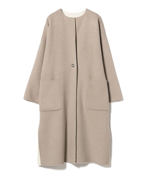 Demi-Luxe BEAMS ノーカラーコート コート ウール リバー ロング