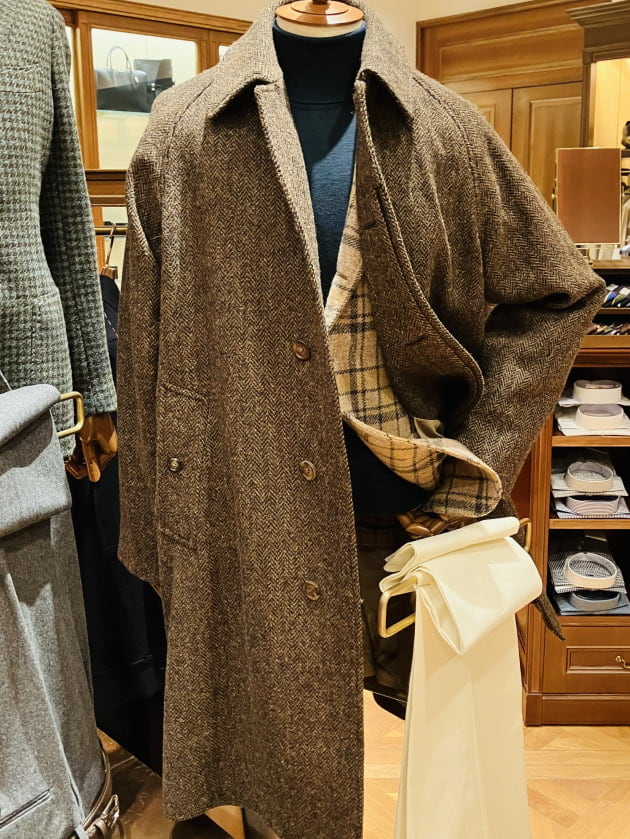 BEAMS F / HARRIS TWEED ヘリンボーン シングル ラグランスリーブ バル 