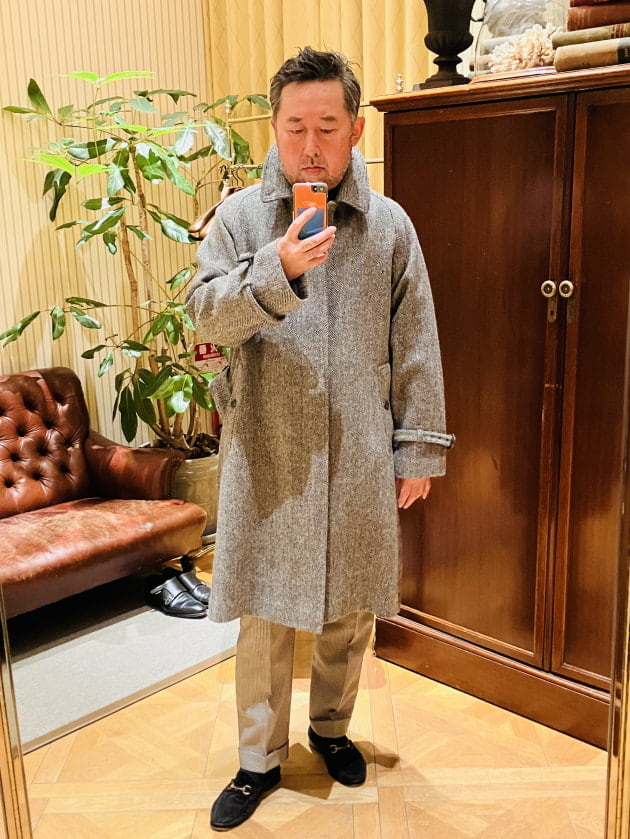 BEAMS F / HARRIS TWEED ヘリンボーン シングル ラグランスリーブ バル ...