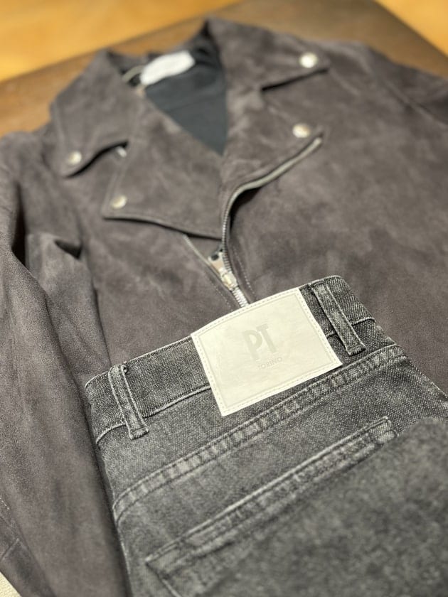 BEAMS ビームス　ウールニット　ダブルライダースジャケット グレー BEAMS F（ビームスF）LARDINI / ウール ヘリンボーン パイピング