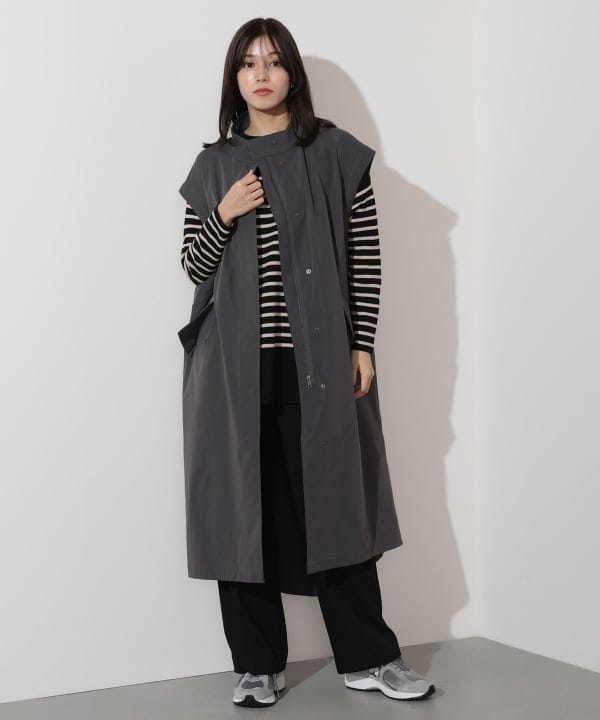 BEAMS HEART｜バックタック ノーカラー ロングコート(S~M