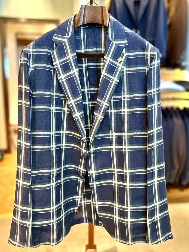 【盛夏まで活躍！】Giannetto シャツジャケット リネン ストライプ 44 盛夏まで活躍！】Giannetto シャツジャケット リネン ストライプ 44