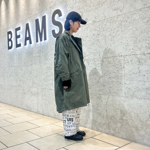 Y4786*BEAMSビームス☆迷彩柄☆コート☆カーキ☆総柄