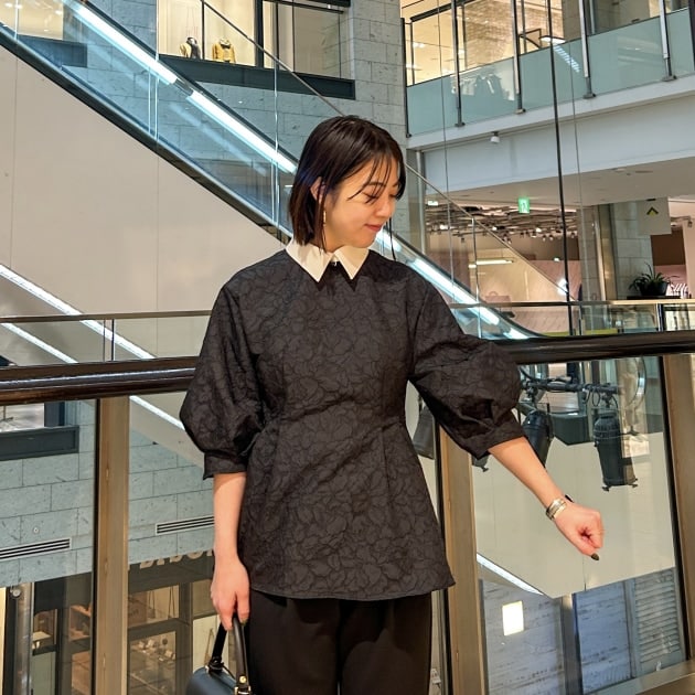 Demi-Luxe BEAMS / ドット ジャガードブラウス　黒　ハレノヒ Demi-Luxe BEAMS / ドット ジャガードブラウス 黒 ハレノヒ