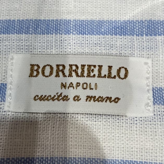 LKIGI BORRELLI NAPOLI 長袖シャツ 青白ストライプ リネン混