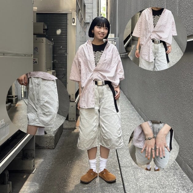 【いわゆるTODAY'S OUTFITってやつです☆ ギンガムと骨Tが意外と合う！？ちょいクセが可愛い夏コーデ】