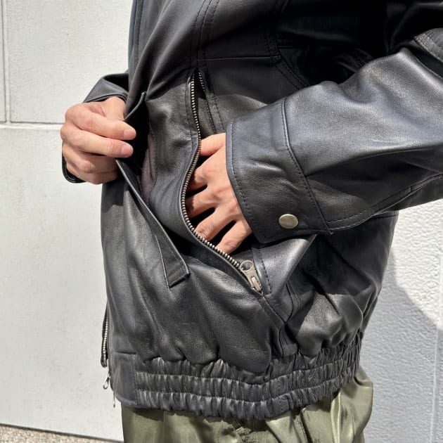 R6046h15　▼ドレステリア▼　リブ付き シープレザーブルゾン 38/M 黒 秋～春 DRESSTERIOR（ドレステリア）の「◇毎年大人気のショートコートが