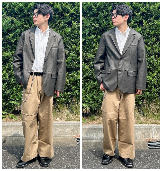 美品！BLENHEIMブレンヘイム レザージャケットXS(7号相当)グレージュ レイヤードデザインジャケット（Layered Design Jacket）