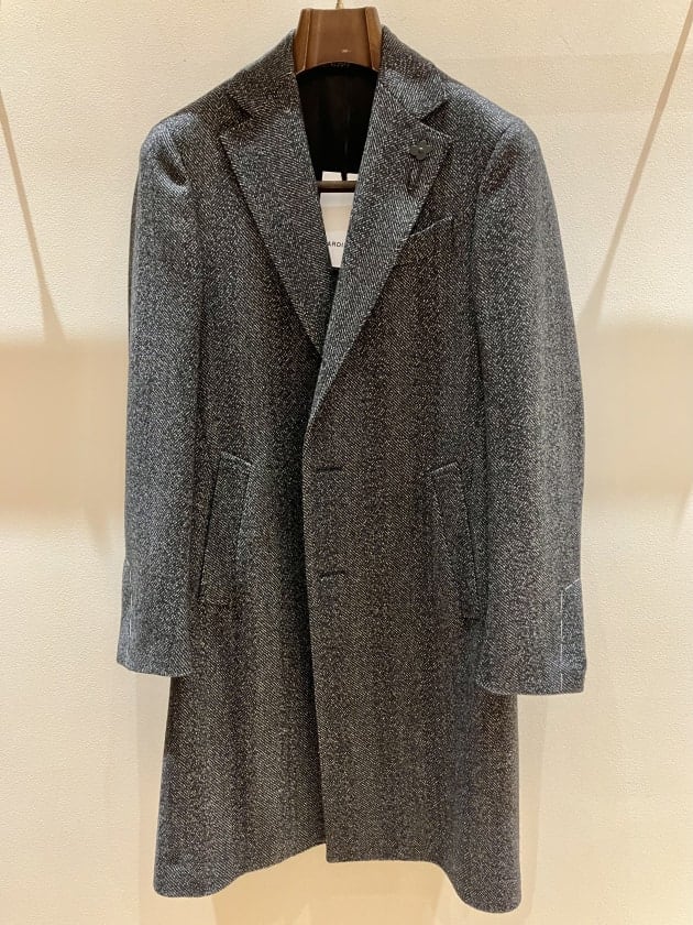 LARDINI 5者混ウールヘリンボーンチェスターコート スポルベリーノ 干場 LARDINI 5者混ウールヘリンボーンチェスターコート スポルベリーノ