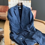 【昨年も大人気】デニムプリント シアサッカー 2ボタン ジャケット（セットアップ対応）