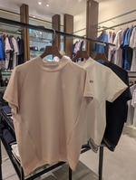 接触冷感付き　レディース裾リブ ロゴモックネックシャツ