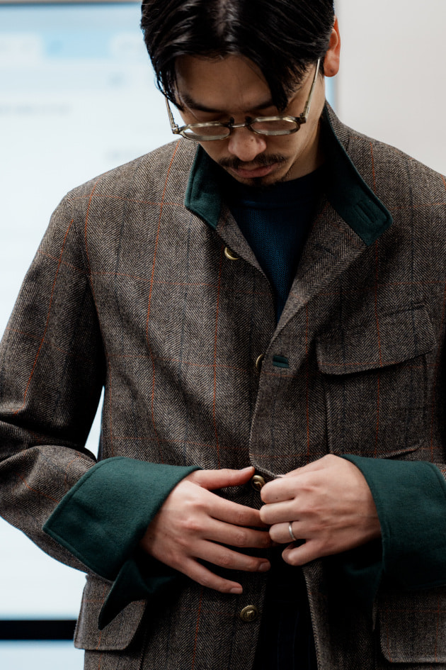BEAMS F テーラードジャケット ウールカシミヤ BEAMS F（ビームスF）EASY E.THOMAS ウールカシミヤ チェック＋ペーン