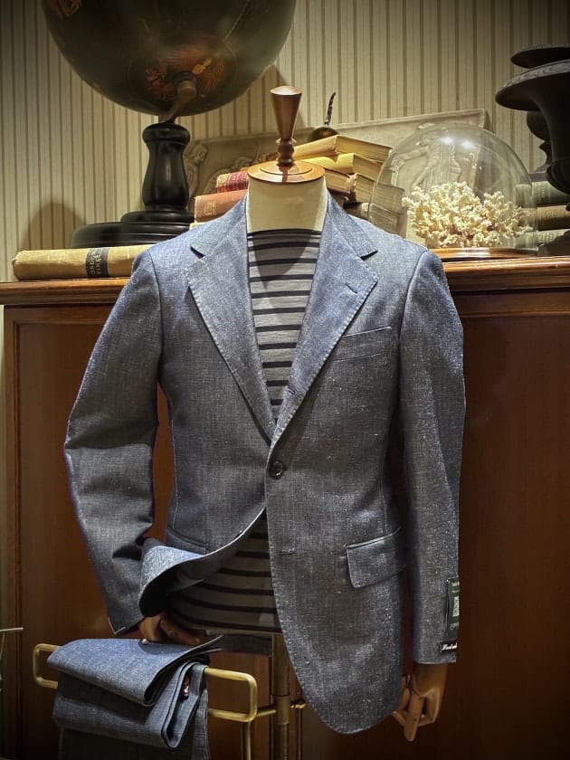 ＜BEAMS F＞ハンドライン ＜DORMEUIL（ドーメル）＞　ウールリネン　ハンドラインスーツ　