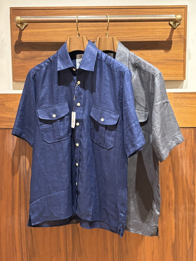 CORDINGS リネン 半袖シャツ ネイビー MORE SALE】＜CORDINGS（コーディングス）＞リネン半袖シャツ
