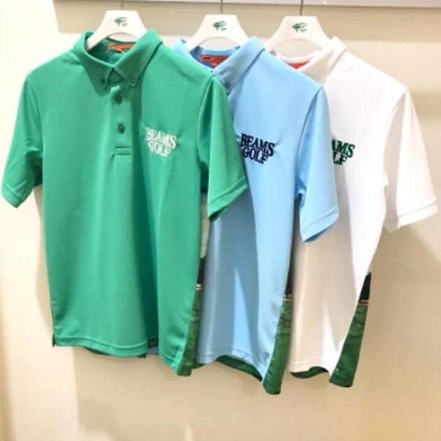 BEAMS GOLF フォトプリント 青空ポロシャツ ホワイトグリーン
