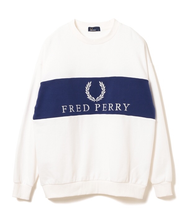 fred perry beams 別注 ロゴ 切替 スウェット クルー 販売