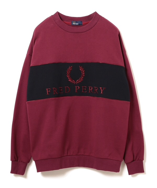 fred perry beams 別注 ロゴ 切替 スウェット クルー 販売