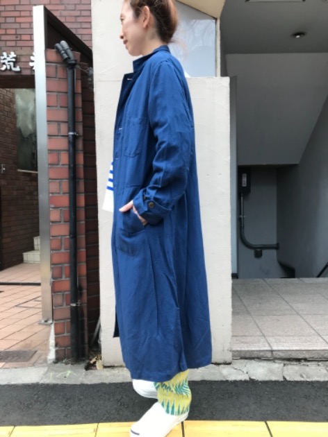 美品☆未着用】BEAMS BOY リネンショップコート ネイビー1 春コート