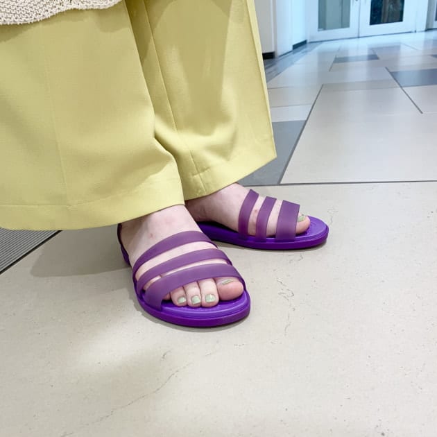 purple and yellow crocs