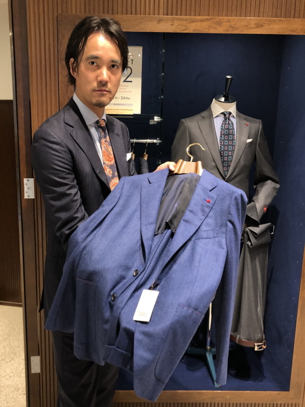 ISAIA】イザイア 最高級テーラードジャケット ツイード素材 ネイビー