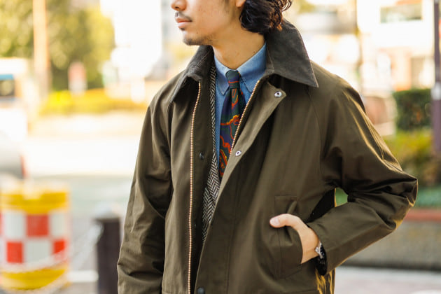 ブルー×レッド Barbour BEAMS別注 BEDALE ピーチスキン バブアー