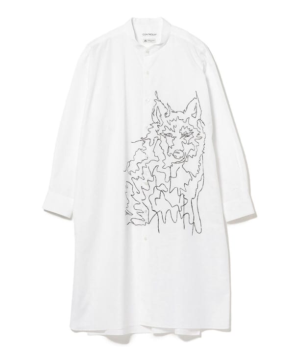 CONTROLLA+ レギュラーカラーシャツ ホワイト オオカミ 刺しゅう - シャツ