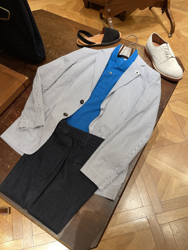 ＜LARDINI＞シアサッカーシャツジャケット