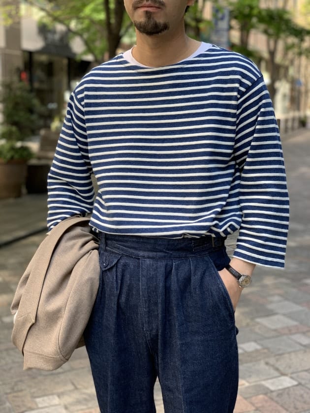 REMI RELIEF×BEAMS PLUS 別注 バスクシャツL インディゴ