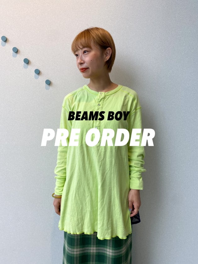 BEAMS BOY ミリタリー リブ ヘンリーネック ロングスリーブ