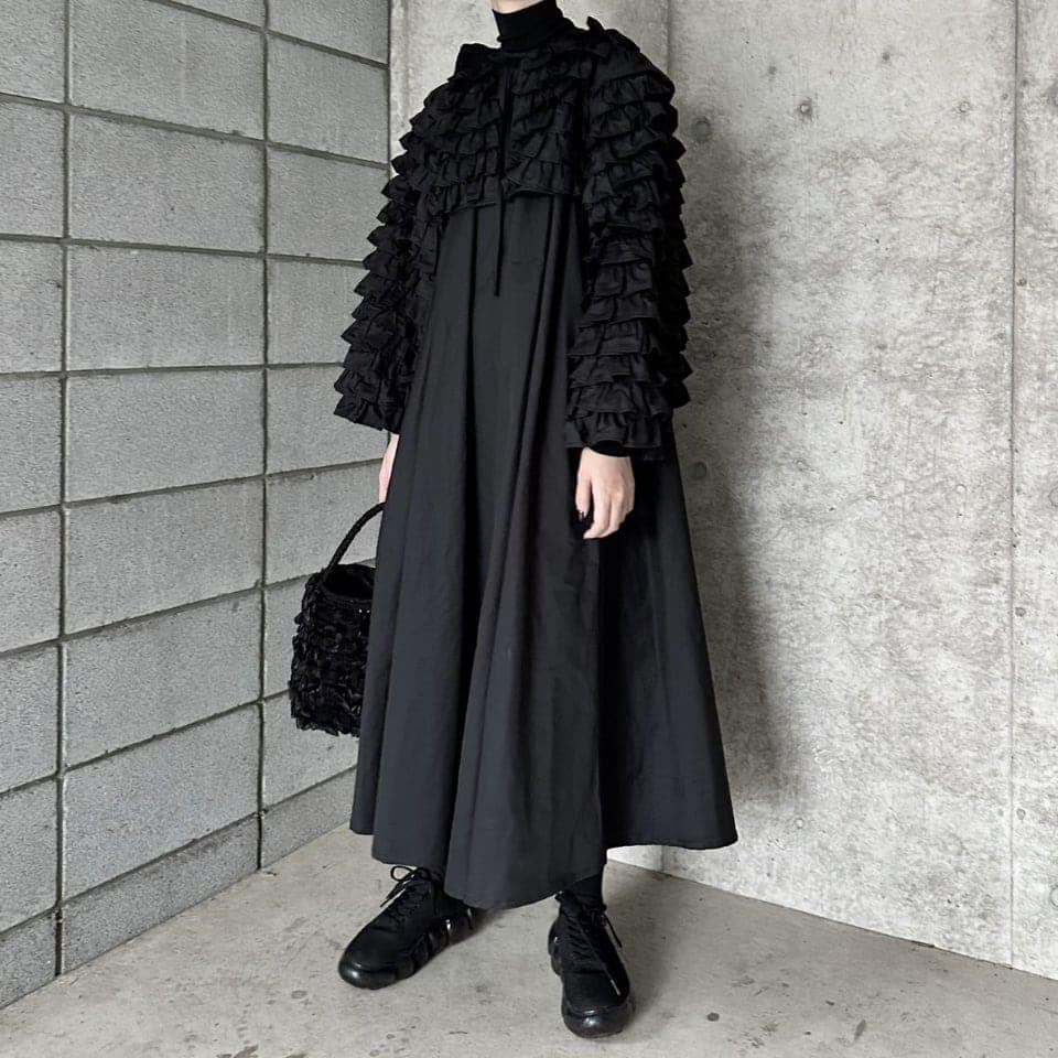 ファッションAya × CAROLINA GLASER / フリル ワンピース 黒 ブラック