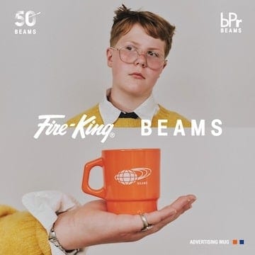 ビームス創業50周年を記念したスペシャルモデル。 〈Fire-King〉の歴史に名を刻む、新旧ロゴを落とし込んだアドバタイジングマグが発売。