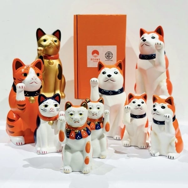 新品BEAMS JAPAN × 中外陶園 限定 オレンジ 招き猫 右手 5号 BEAMS