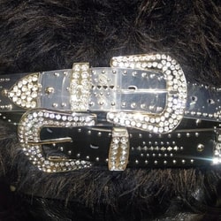 FUTURE ARCHIVE City Leather Belt ベルト BEAMS(ビームス) / FUTURE ARCHIVE/RHINESTONE BELT/ベルト/レザー/BLK