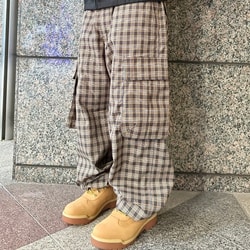 BEAMS（ビームス）ワイドストレート チェック カーゴ パンツ（パンツ