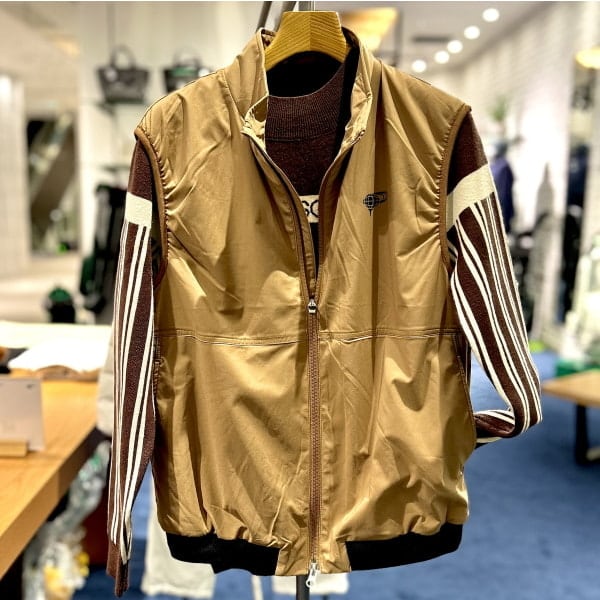 美品　ビームスゴルフ　ストライプ　ニットブルゾン　ワッペン　ゴルフウェア 美品 ビームスゴルフ ストライプ ニットブルゾン ワッペン ゴルフ