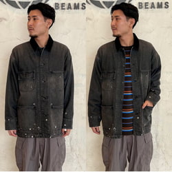 BEAMS PLUS ビームスプラス　デニム カバーオール ジャケットL BEAMS（ビームス）ペイント デニム カバーオール（ブルゾン デニム