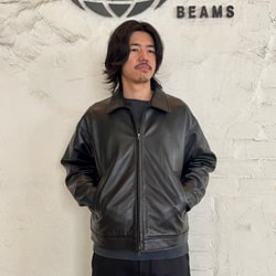 BEAMS ワイドフィット　レザー　ジップブルゾンS BEAMS（ビームス）レザー ジップブルゾン【ワイドフィット】（ブルゾン