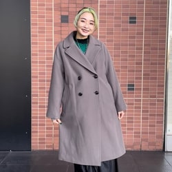 Ray BEAMS ビッグシルエットダブルチェスターコート グレー 