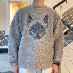 激安トップ mmts/フェイス猫 ニット ベージュ L セーター BEAMS 美品