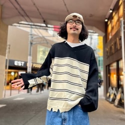 BEAMS (BEAMS) [Outlet] NOMA t.d. / Stripe Damaged Sweater (Tops 
