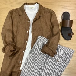 BEAMS F（ビームスF）GTA / SERGIO リネン ストライプ 1プリーツ