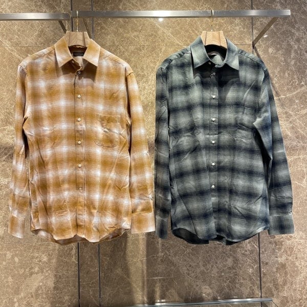 BERNARDO GIUSTI × BEAMS F / オンブレチェック レギュラーカラーシャツ-